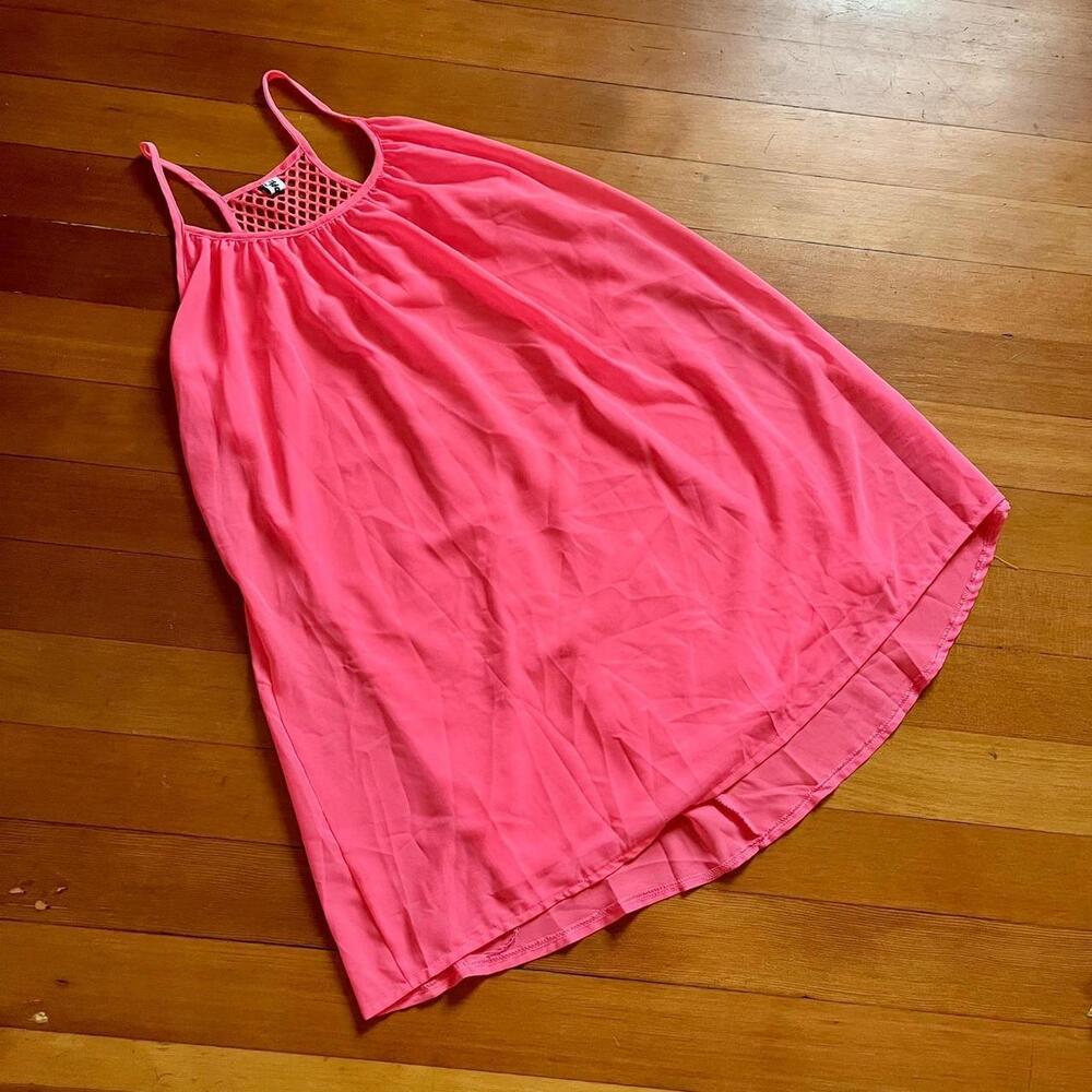 Neon Pink Y2K Flowy Sundress w/ Mesh Back, Size Medium